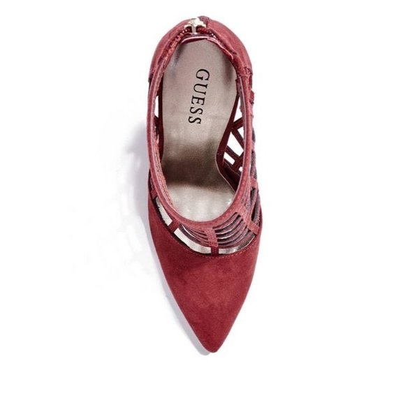 Guess Women's Daleney Caged Heels In Red Faux Suede Size 8.5 - Picture 4 of 5